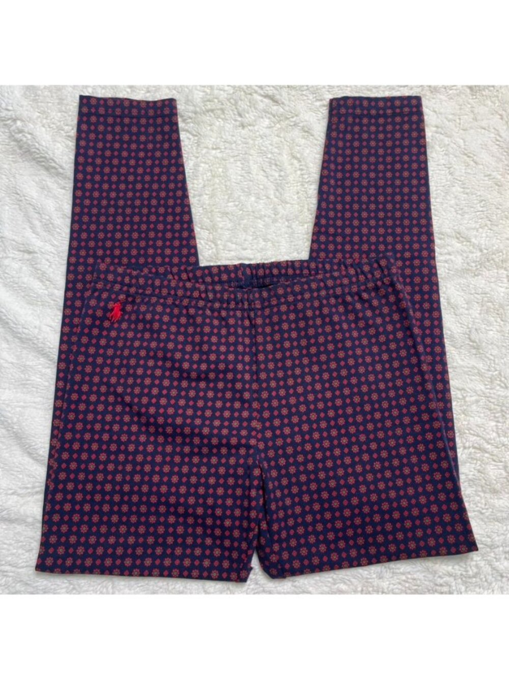 Polo Ralph Lauren Girls Navy Red Geometric Floral Stretch Jersey Leggings Size L